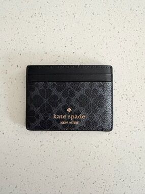 kate spade Black Floral Slim Card Case with Gold Logo
